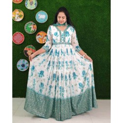 Floral Print Designer Anarkali Gown With Dupatta